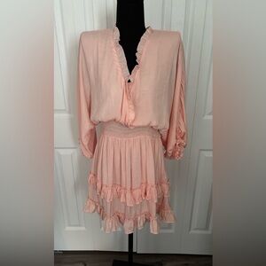 Vestique Peach Ruffles Mini Dress - Size Medium